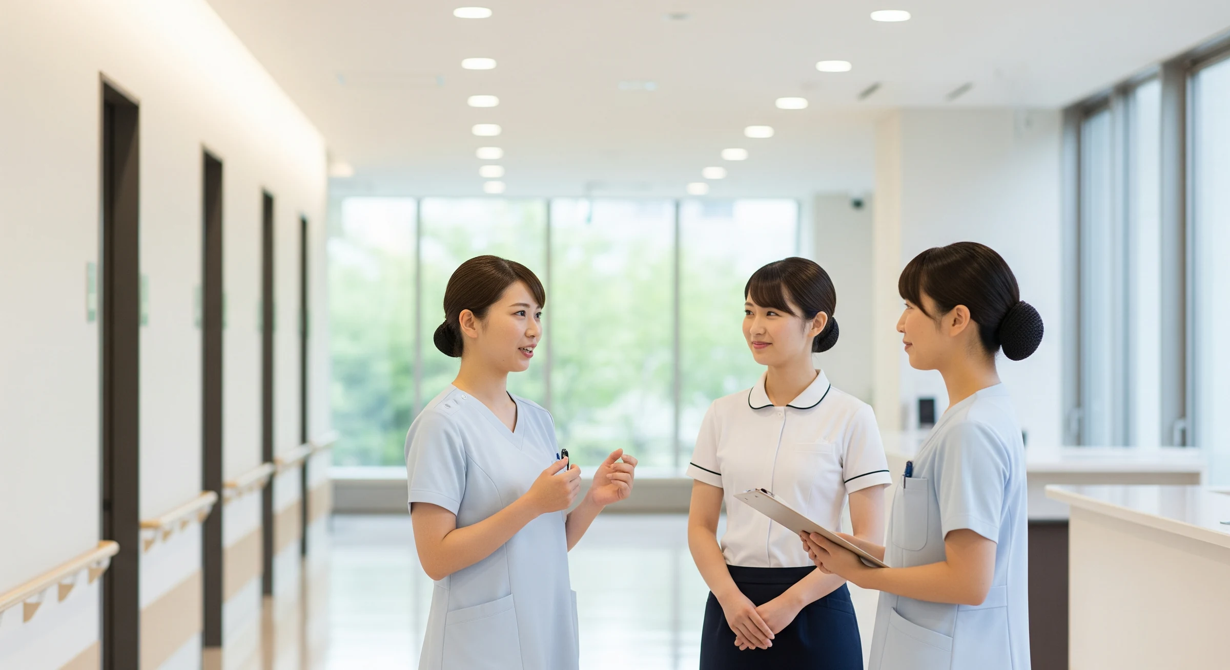 病院で打ち合わせをする医療スタッフ