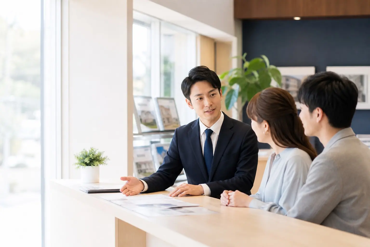 不動産店舗で接客するスタッフ